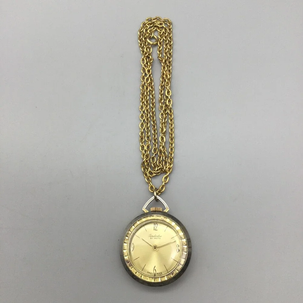 Vintage MEPA Tenderlee Pocket Watch Necklace Women 33mm Swiss Manual Wind
